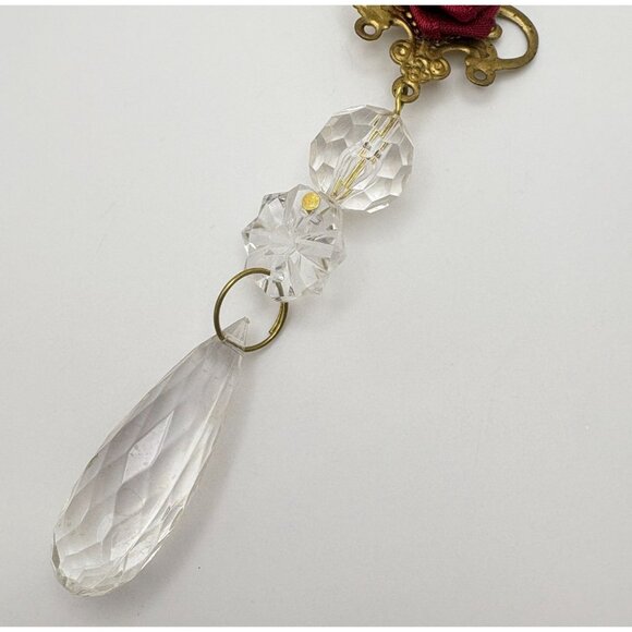 Elegant Faux Crystal Dangle Christmas Tree Ornament Rose with Brass Tone Accent - Picture 5 of 6